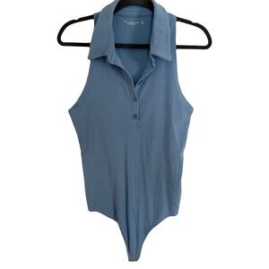Abercrombie‎ and Fitch Soft Rib Sleeveless Collared Polo Bodysuit Periwinkle XL